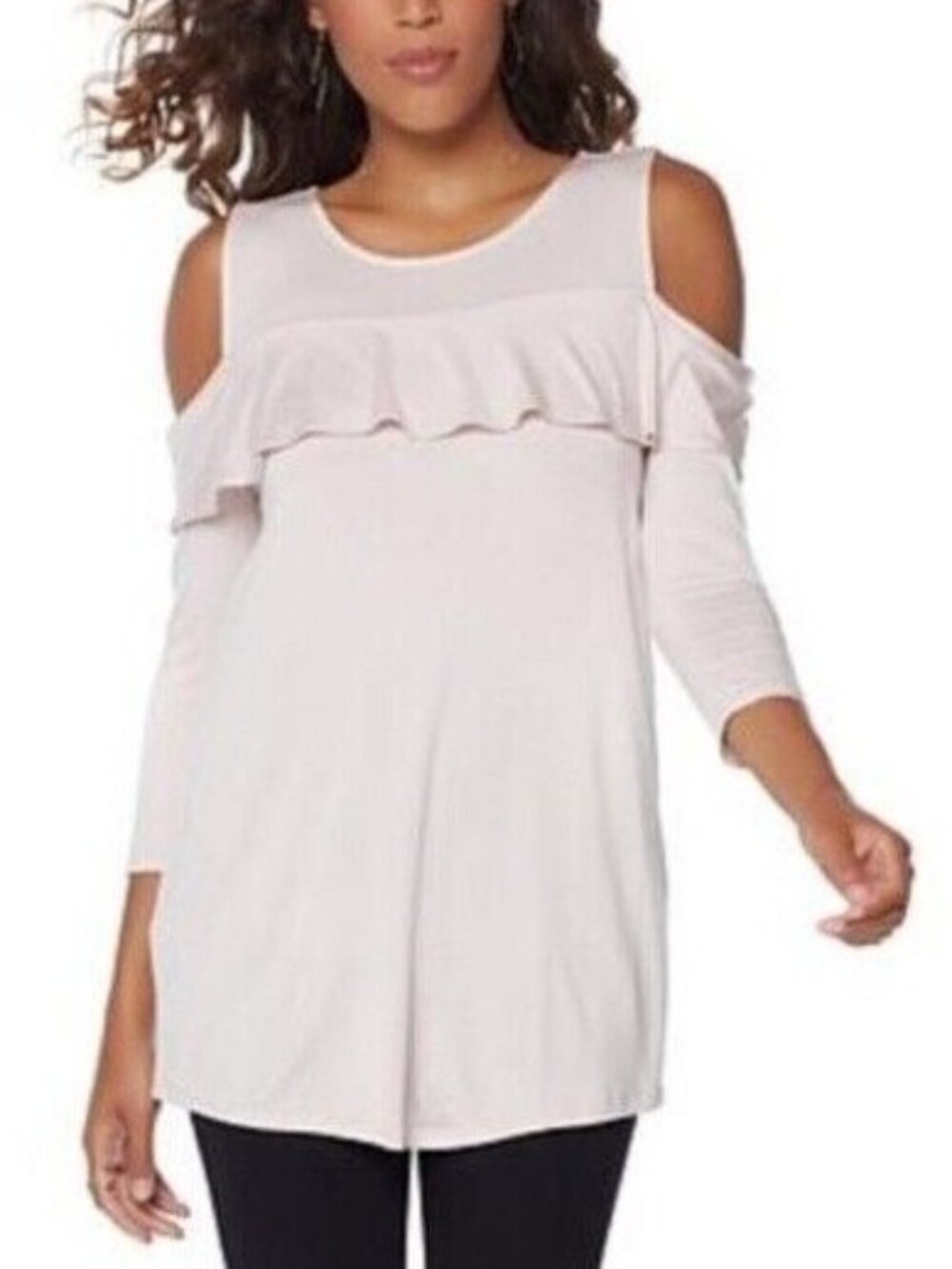 LYSSE Cold-Shoulder Ruffle Top Tunic Shirt Missy LIGHT PINK NEW 555-033 SMALL